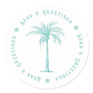 Tropical Palm Tree Seas and Greetings Christmas Classic Round Sticker