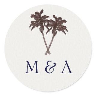 Tropical Palm Trees Beach Wedding Stationery Classic Round Sticker