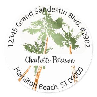 Tropical Palm Trees Hand Lettered Return Address C Classic Round Sticker