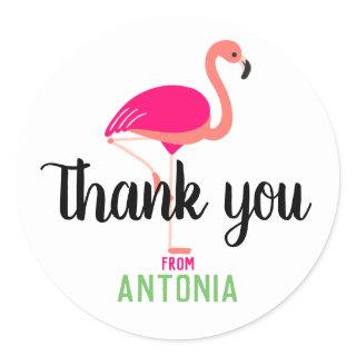 Tropical Pink Flamingo Thank You Personalized Classic Round Sticker