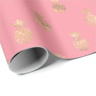 Tropical Pink Gold Pineapple Pattern