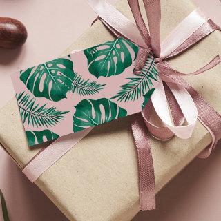 Tropical Pink & Green Palm Leaves Seamless Pattern Gift Tags