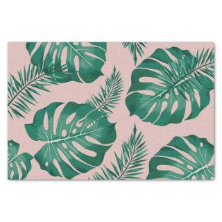 Tropical Pink & Green Palm Leaves Seamless Pattern Tissue Paper