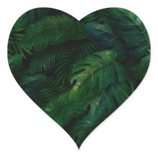 Tropical Rainforest Leafy Green Foliage Heart Sticker