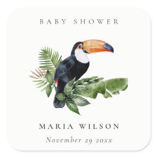 Tropical Rainforest Toucan Foliage Baby Shower Square Sticker