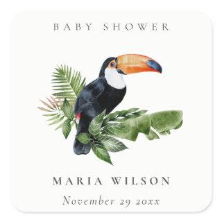 Tropical Rainforest Toucan Foliage Baby Shower Square Sticker