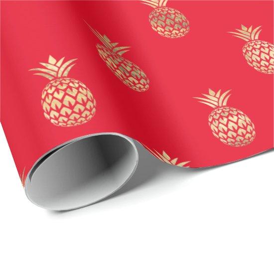 Tropical Red Gold Pineapple Pattern