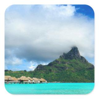 Tropical resort on Bora Bora square sticker