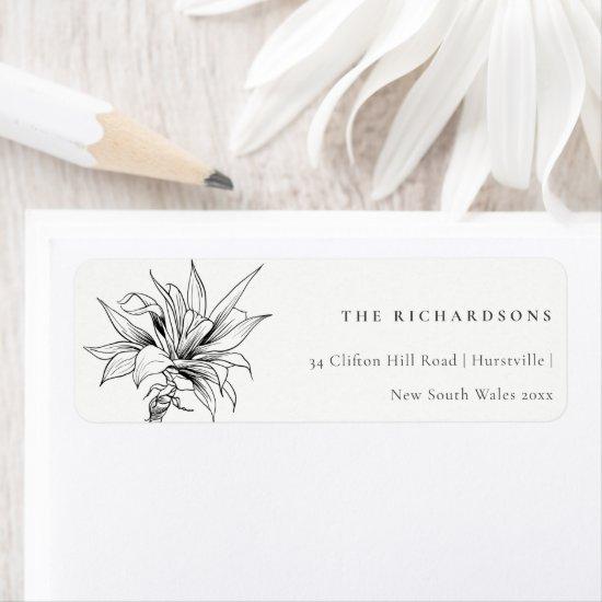 Tropical Rustic Palms Black White Sketch Address  Label