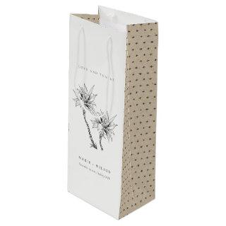 Tropical Rustic Palms Black White Sketch Wedding Wine Gift Bag