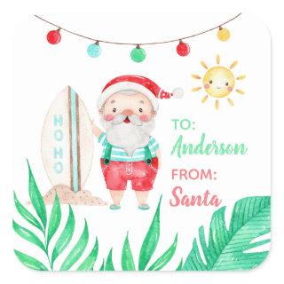 Tropical Santa Gift Tag Sticker