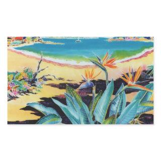 Tropical Scene Bird of Paradise Beach Rectangular Sticker