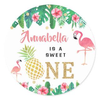 Tropical Summer Beach Luau Girls 1st Birthday Classic Round Sticker
