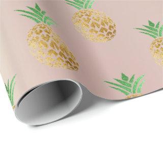 Tropical summer pineapple gold mint fruits pink