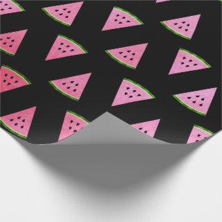 Tropical  summer watermelon fruits black pink rose