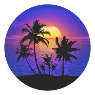 Tropical Sunset Palm Trees Classic Round Sticker