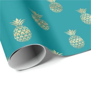 Tropical Teal Gold Pineapple Pattern