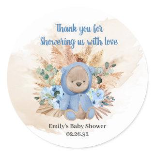 Tropical teddy bear pampas grass eucalyptus baby classic round sticker