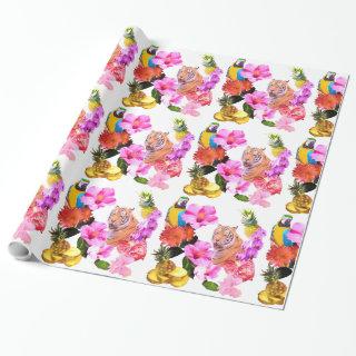 Tropical Tiger, Parrot & Hibiscus Gift Wrap