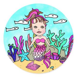 Tropical Under the Sea Magenta Mermaid Classic Round Sticker