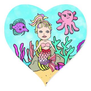 Tropical Under the Sea  Pink  Mermaid Heart Sticker