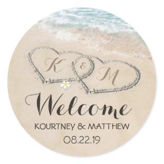 Tropical Vintage Beach Heart Shore Wedding Welcome Classic Round Sticker