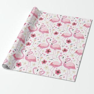 Tropical Watercolor Bright Pink Flamingo Pattern