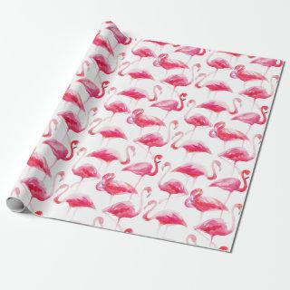 Tropical Watercolor Bright Pink Flamingo Pattern