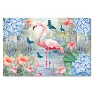 Tropical Watercolor Florals Flamingo & Butterflies Tissue Paper