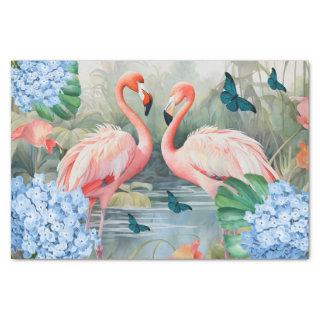 Tropical Watercolor Florals Flamingo & Butterflies Tissue Paper