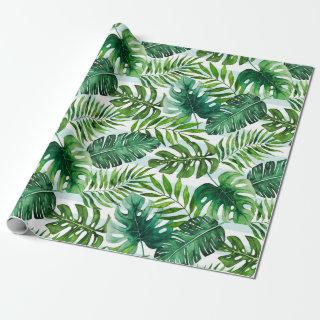 Tropical Watercolor Monstera and Palm Leaves