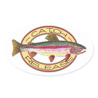 Trout Catch & Release Fishing Oval Sticker