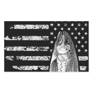 trout fly fishing vintage american flag rectangular sticker