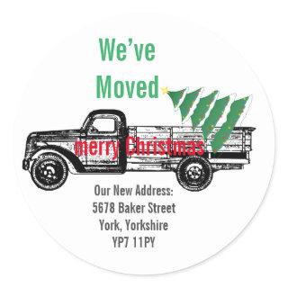 Truck Christmas Tree We’ve Moved Announcement  Classic Round Sticker