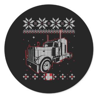 Trucker Ugly Christmas Sweater Truck Driver  Classic Round Sticker