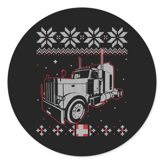 Trucker Ugly Christmas Sweater Truck Driver  Classic Round Sticker