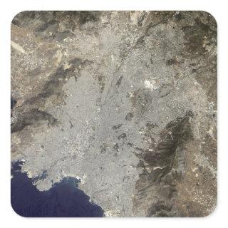 True-color satellite view of central Athens Square Sticker