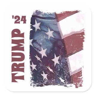 Trump 2024 Distressed Flag Square Sticker