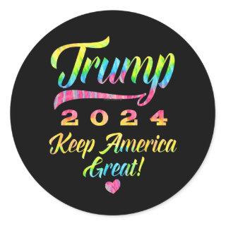 Trump 2024 Rainbow Tie Dye Keep America Great Classic Round Sticker