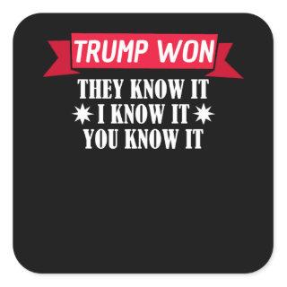 Trump Won They Know It I Know It You Square Sticker