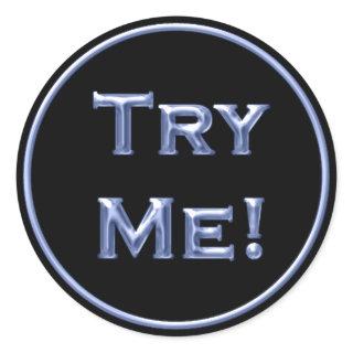 Try Me Black Blue Tester For Sample Container Classic Round Sticker