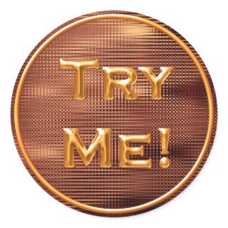 Try Me Bronze Gold For Tester Sample Container Classic Round Sticker