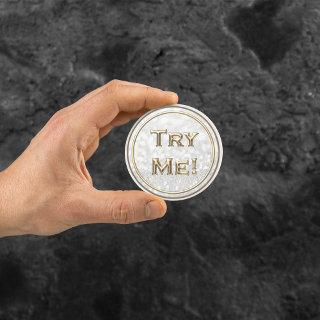Try Me Glitter Gold Gray Tester Sample Container Classic Round Sticker