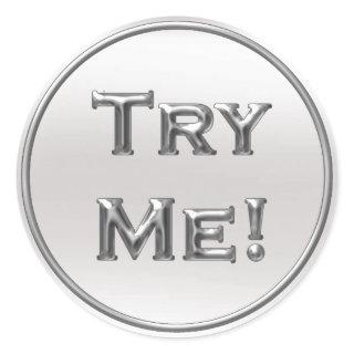 Try Me Silver Gray ForTester Sample Containers Classic Round Sticker