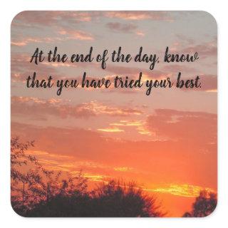 Try Your Best Pretty Sunset Positive Inspirational Square Sticker