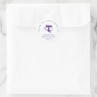 TSU | Bold Purple T Over Texas Classic Round Sticker