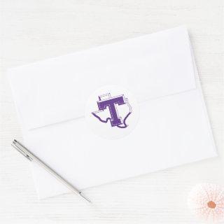 TSU | Bold Purple T Over Texas Classic Round Sticker