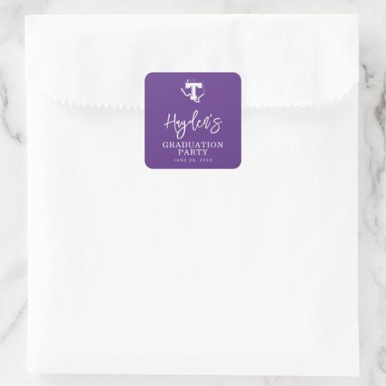 TSU | Bold Purple T Over Texas Square Sticker