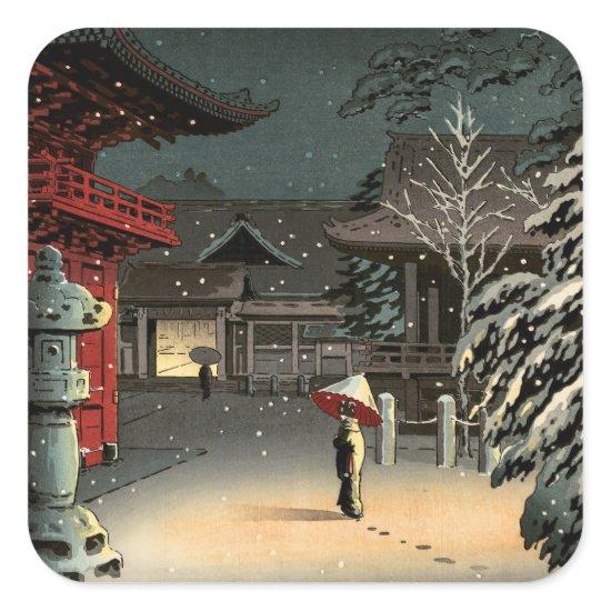 Tsuchiya Koitsu - Snow at Nezu Shrine Square Sticker