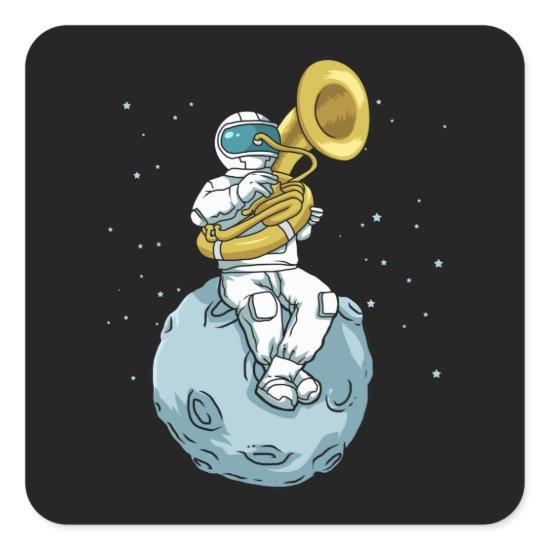 Tuba Gift Astronaut Marching Band Music Sousaphone Square Sticker